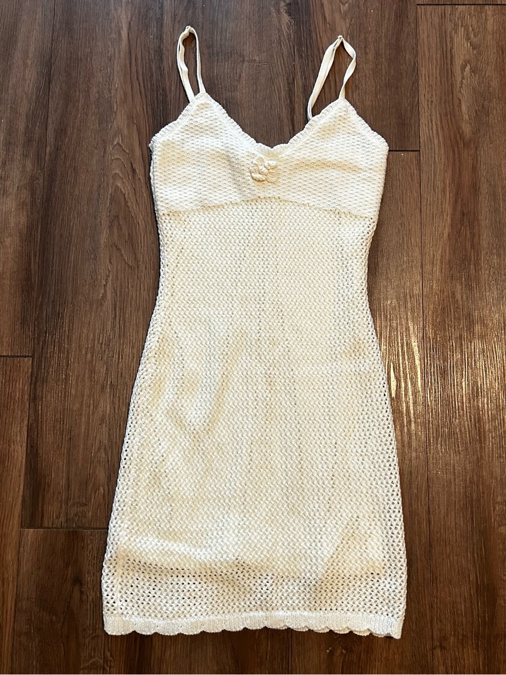Olive Oak White Crochet Knit Mini Dress Spaghetti Straps Bodycon Size Xs